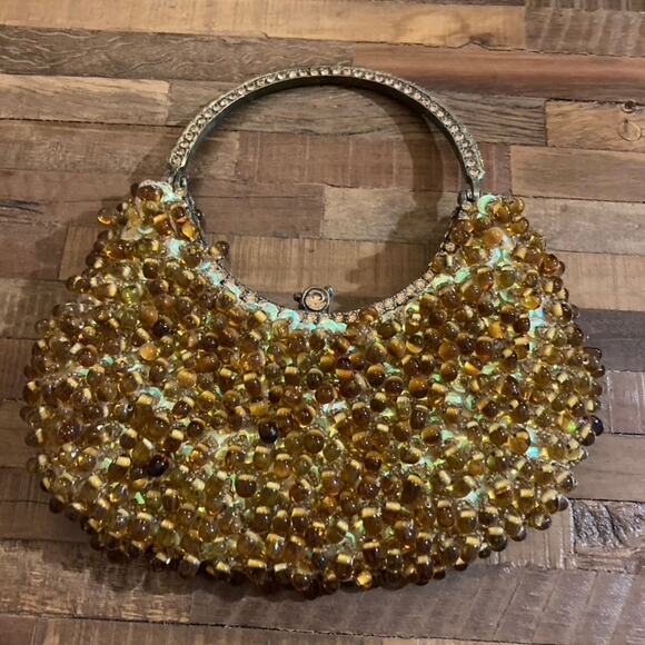 Clara Kasavina Amber Glass Beaded Evening Bag – Swarovski Handle, Handmade, Rare - Picture 6 of 7